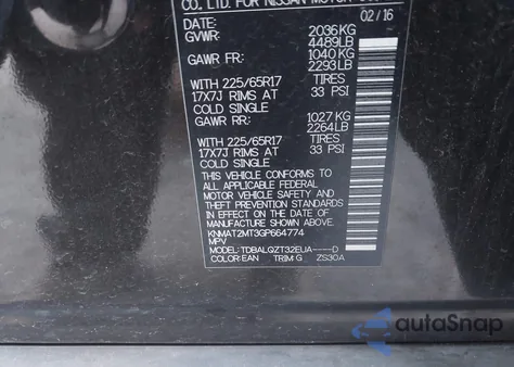 2016 Nissan Rogue Sv from USA, damaged, VIN KNMAT2MT3GP664774